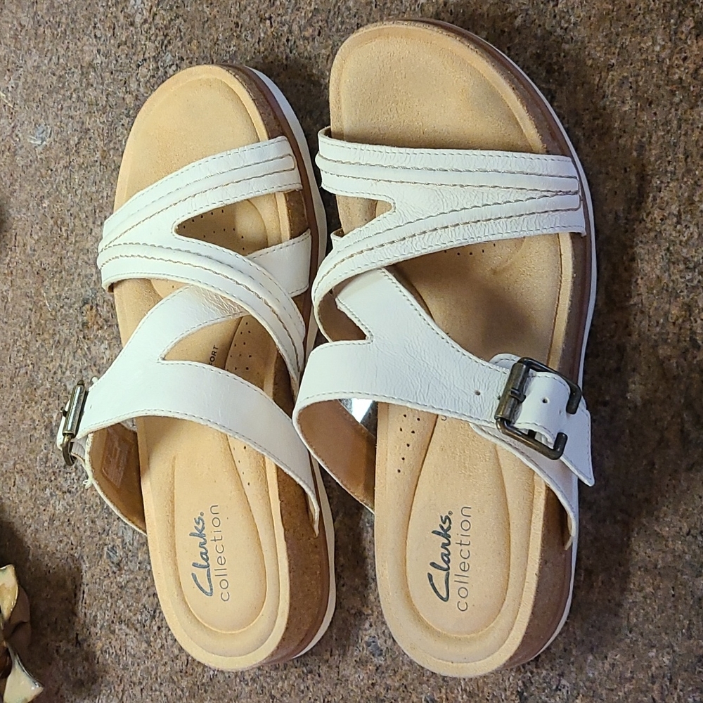 Clarks Slip on Sandals size 8 cream colored